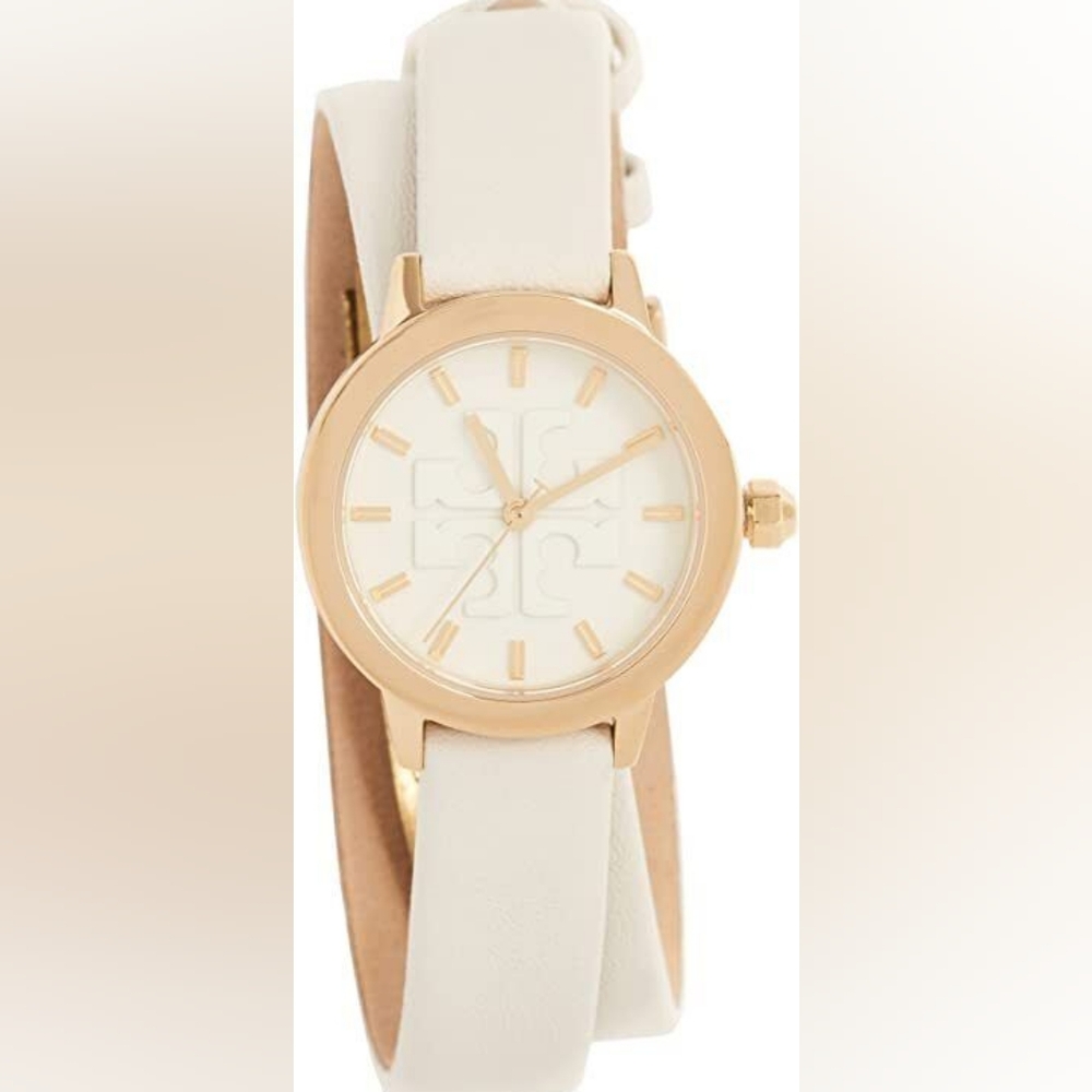 Tory Burch white leather wrap around wristwatch
